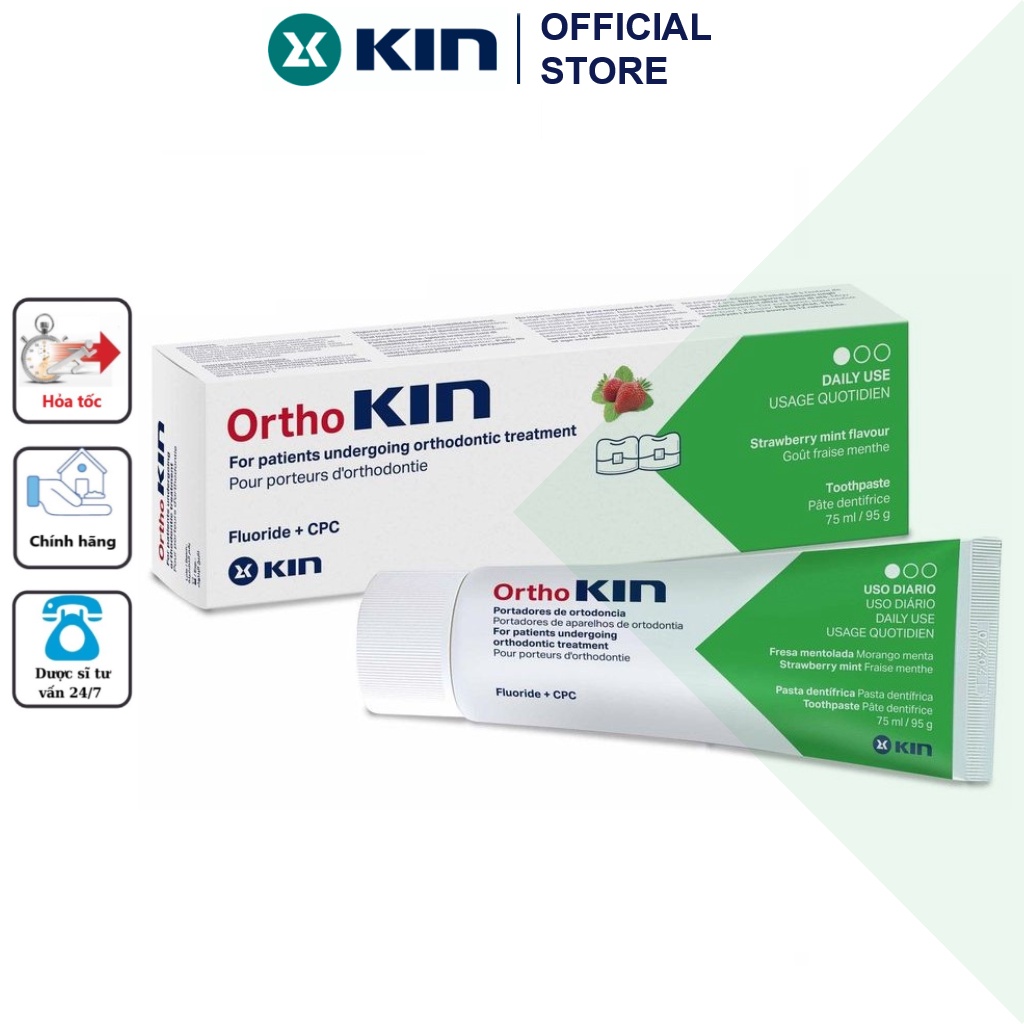 KIN | COMBO Chăm Sóc Răng Niềng ORTHOKIN ®: Nước Súc Miệng 500 ML + Kem Đánh Răng 95g - CHUYÊN DỤNG CHO RĂNG NIỀNG