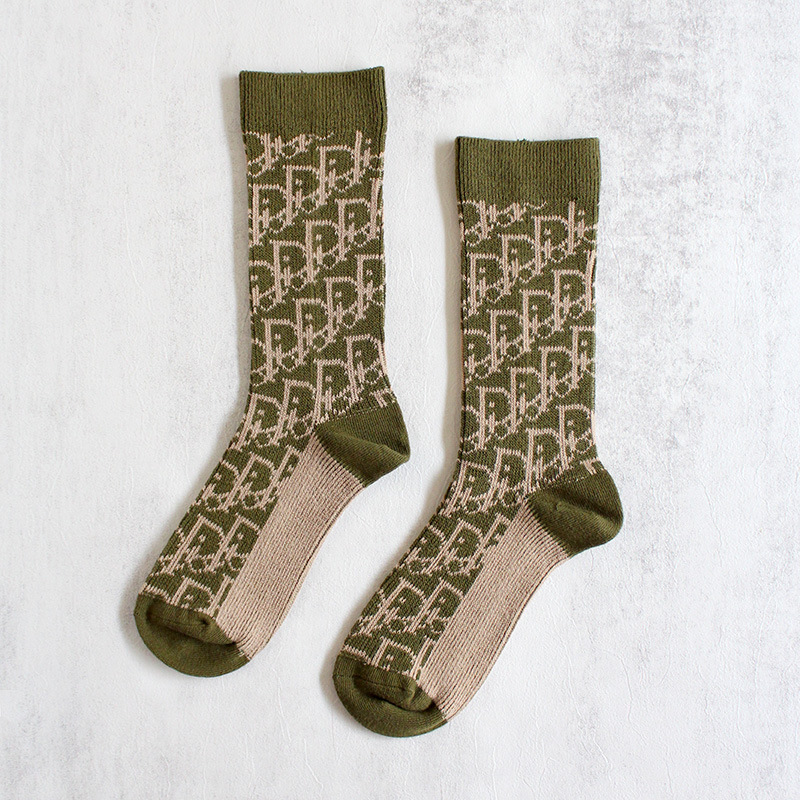 Tất cotton họa tiết hai chữ G dài trung bình thời trang đại học mùa thu đông dành cho nữ