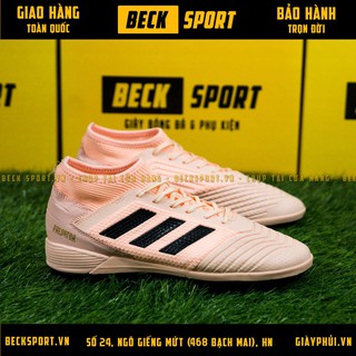 Giày Bóng Đá Predator 19.3 Hồng Vạch Đen Đế Đen Cao Cổ TF