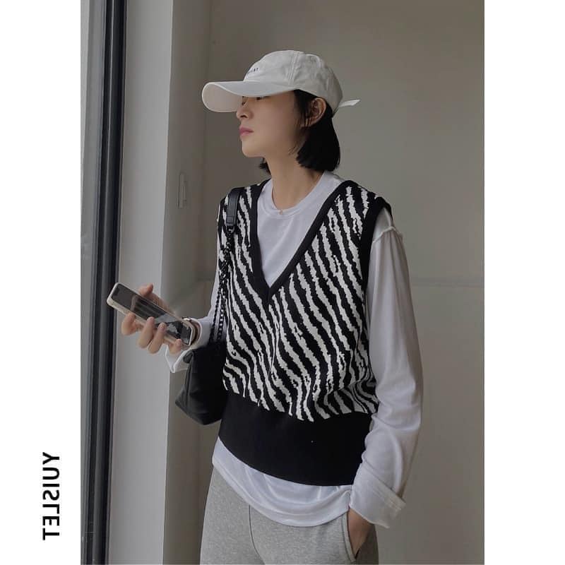 Áo gile len loại 1 hoạ tiết vằn chất len pha lông dày dặn hàng quảng châu | BigBuy360 - bigbuy360.vn