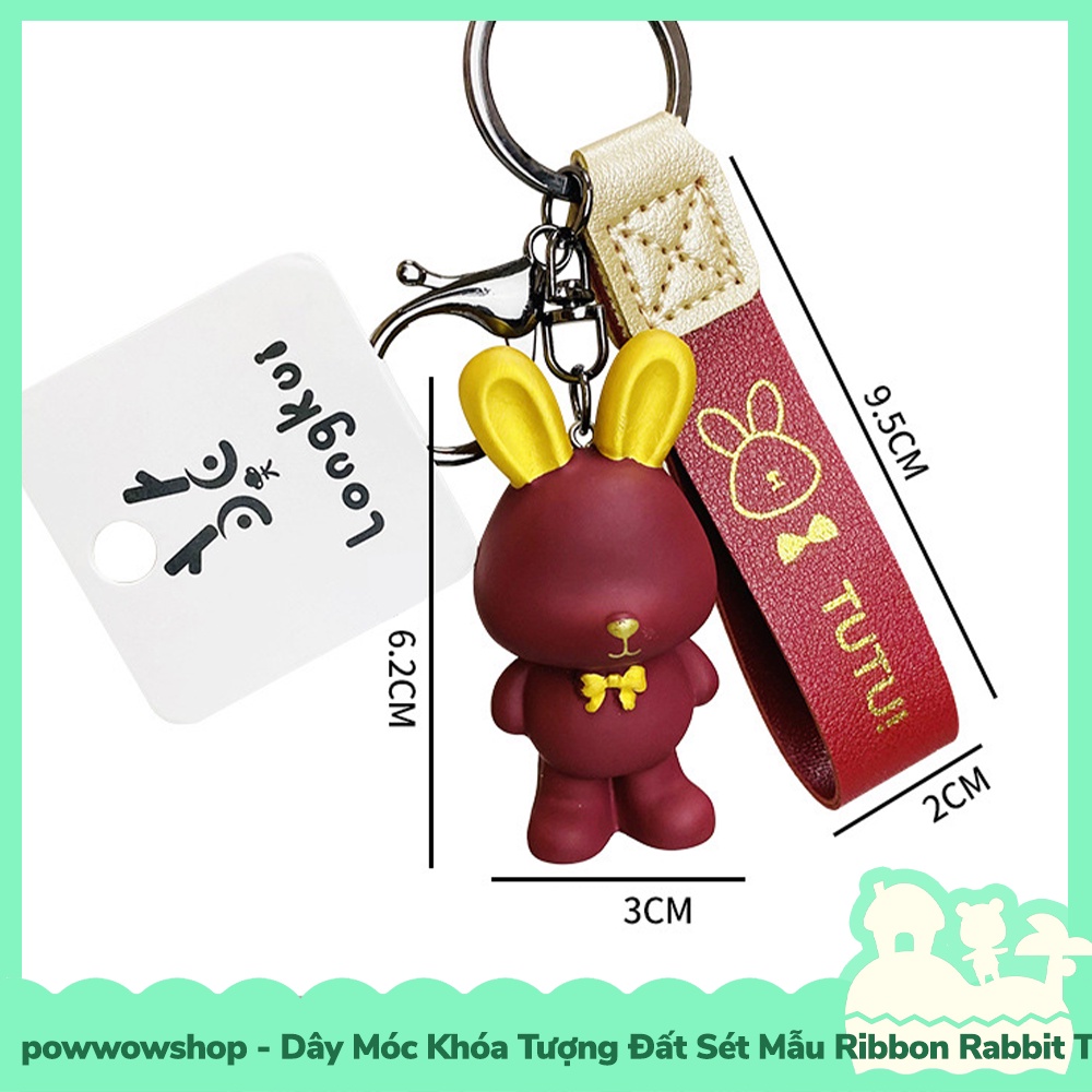 [Sẵn VN - Hỏa Tốc] Dây Móc Khóa Tượng Đất Sét Mẫu Ribbon Rabbit Thỏ Đeo Nơ