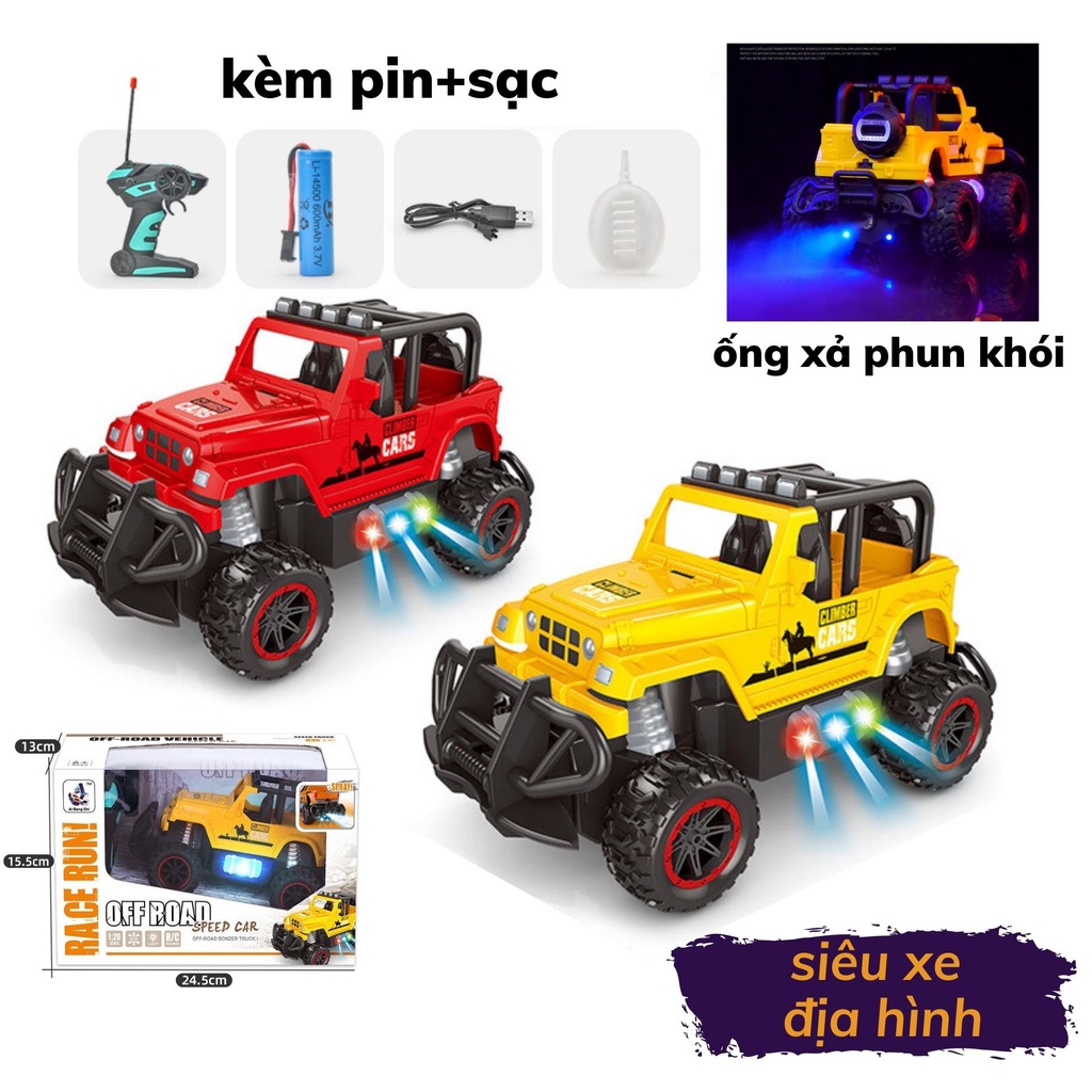 Ô tô điều khiển từ xa địa hình tốc độ cao giá rẻ phun khói và có đèn, đồ chơi điều khiển từ xa cho bé BOBIKIDS OT11