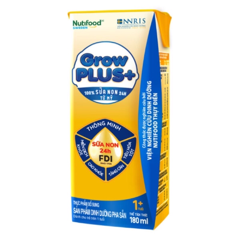 Lốc 4 hộp sữa bột pha sẵn Growplus vàng 180ml