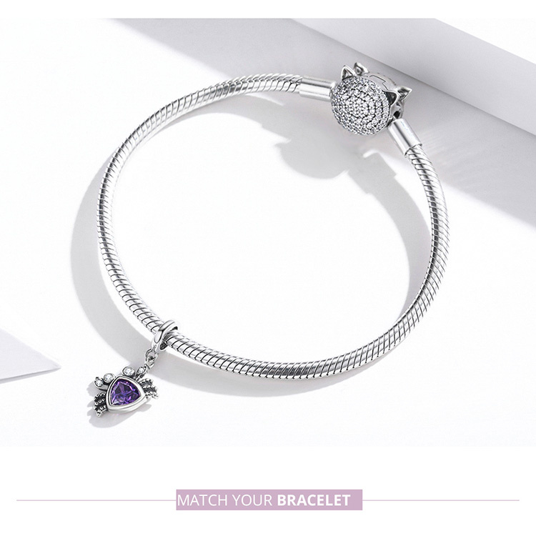 Mặt Dây Bamoer BSC458 Hình Chú Cua Đáng Yêu Đính Đá Zircon Màu Tím Bằng Bạc S925 100% Thời Trang DIY