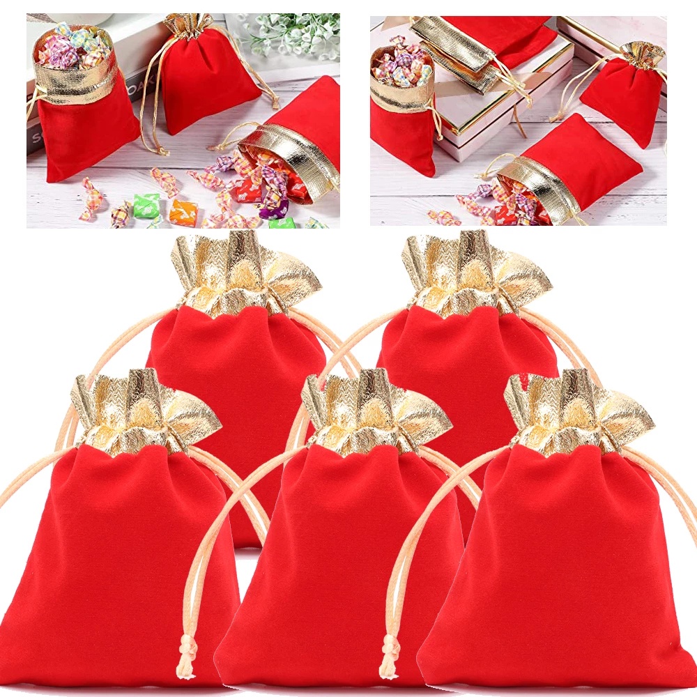 Túi Rút Đựng Quà Màu Đỏ Rượu 10X12Cm
