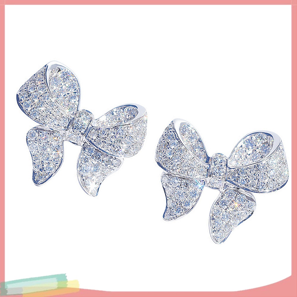 Đôi Khuyên Tai HìNh Nơ ĐíNh Zirconia LấP LáNh ThờI Trang Cho Nữ