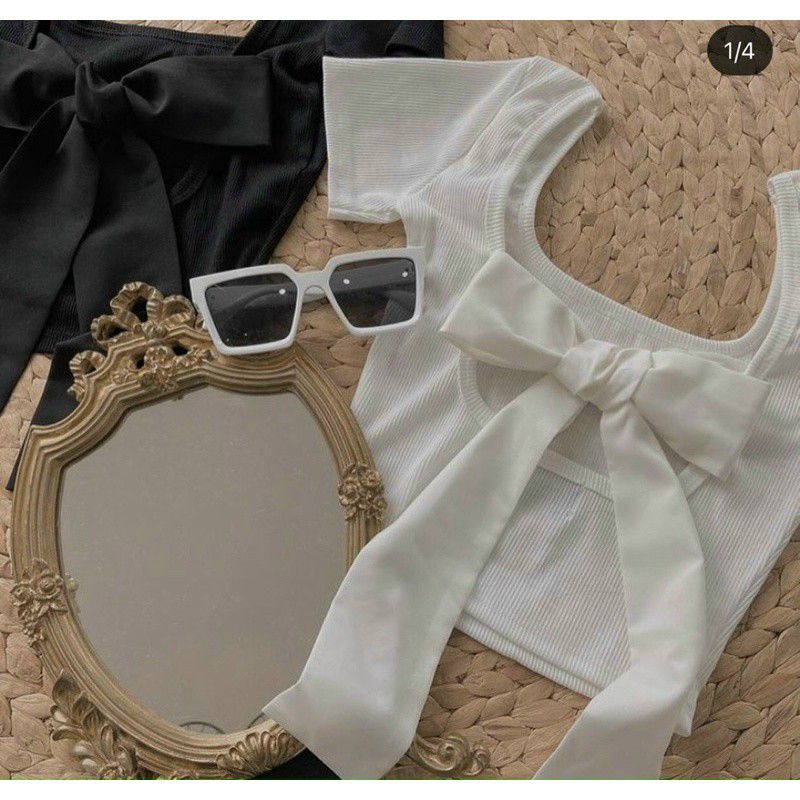 ÁO ÔM CROPTOP CỔ VUÔNG NƠ SAU A59
