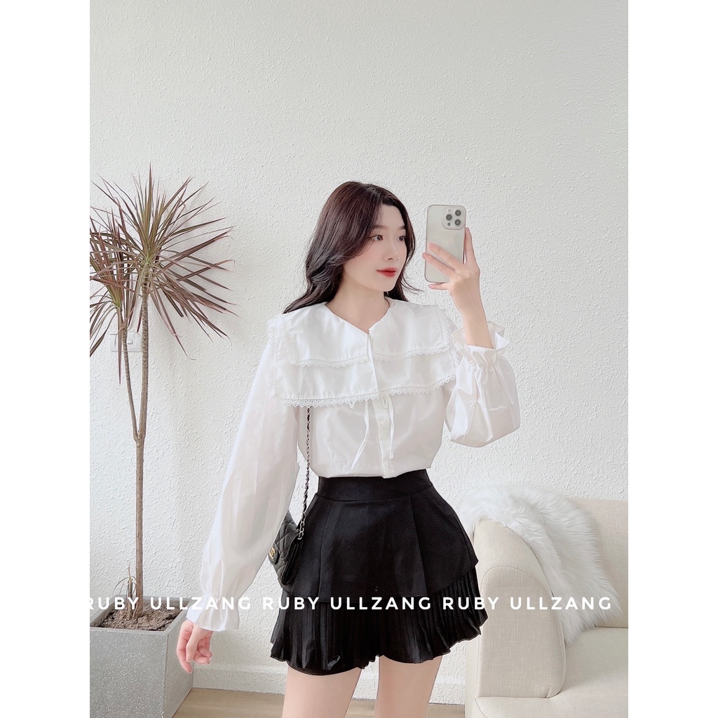 Áo sơ mi nữ cổ lá 2 tầng điệu đà