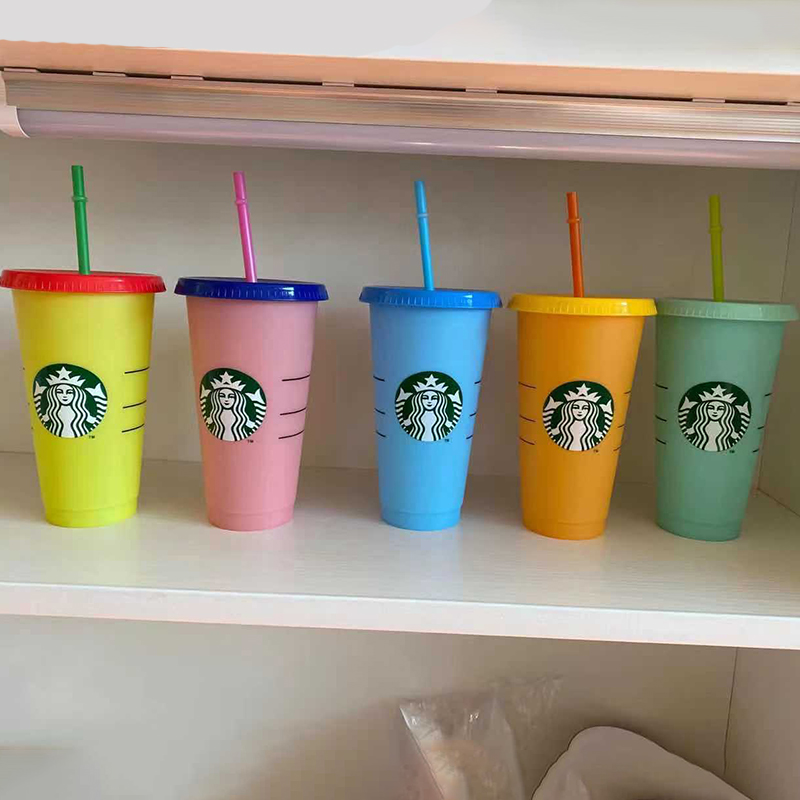 Ly Nhựa Uống Nước Starbucks Đổi Màu Có Nắp Và Có Thể Tái Sử Dụng 24Oz