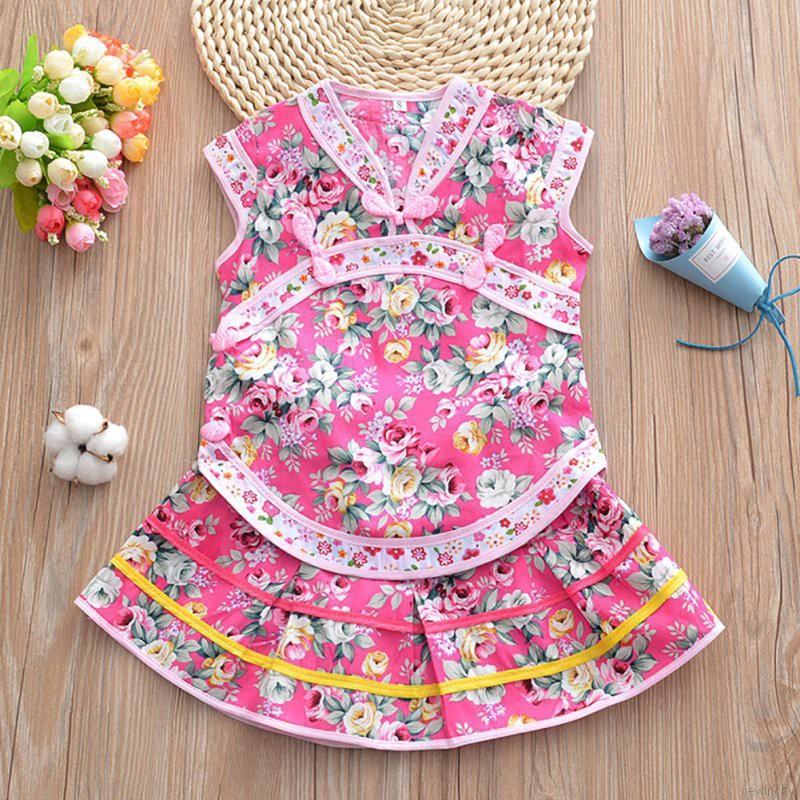 Set áo sát nách + Chân váy hoa dễ thương cho bé gái