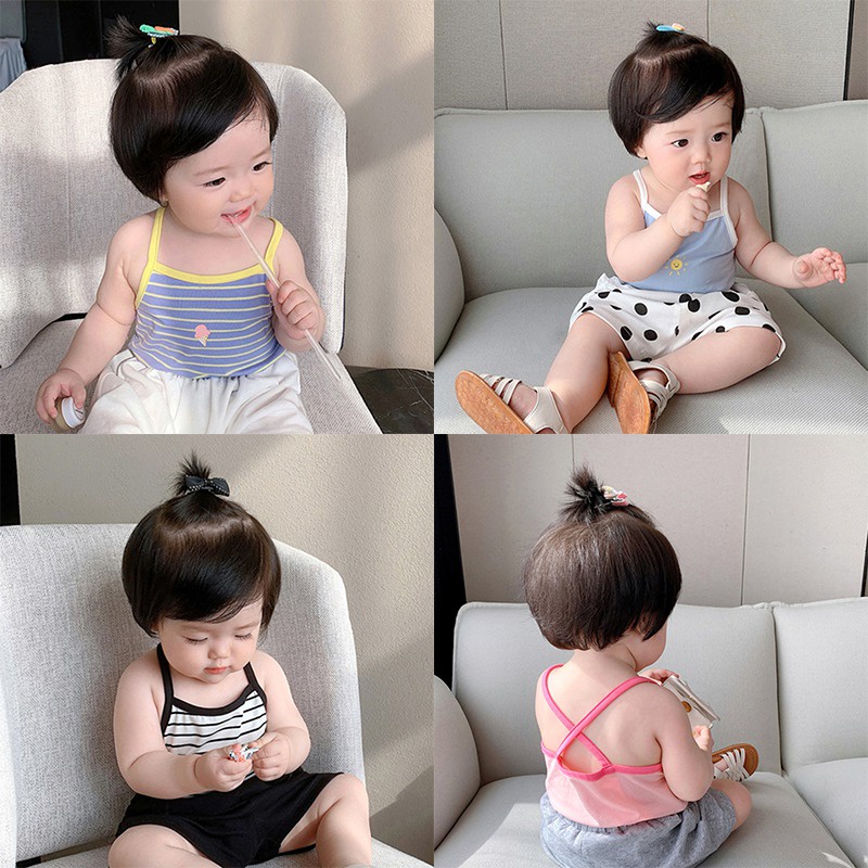 Áo hai dây họa tiết hoạt hình thời trang mùa hè Hàn Quốc cho bé gái