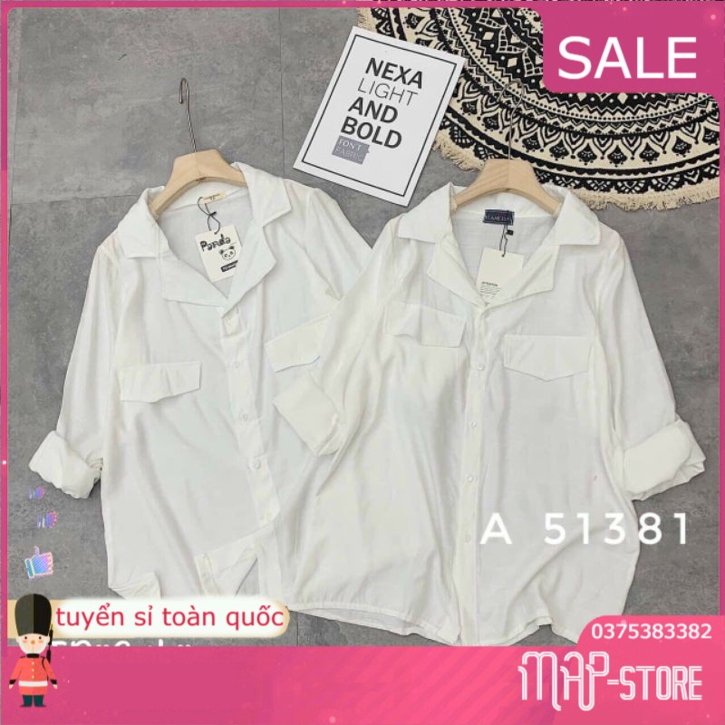 Áo sơ mi đũi thụng 2 nắp túi dài tay