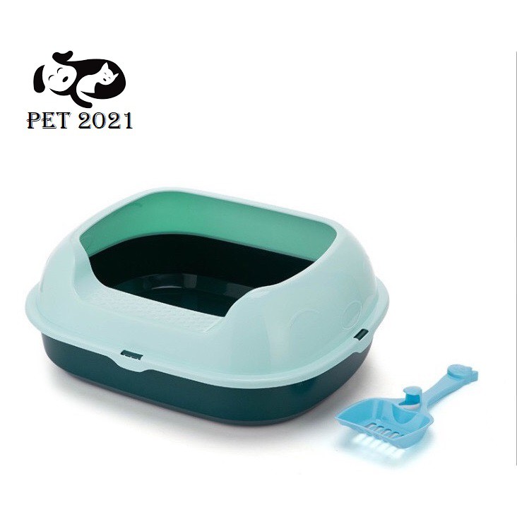 Chậu Đựng Cát Vệ Sinh Cho Mèo Thành Cao Chắn Cát Bắn Ra Sàn ( Tặng kèm xẻng xúc ) - PET 2021