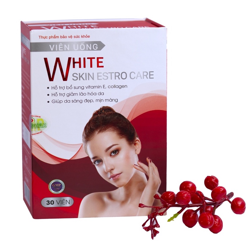 VIÊN UỐNG WHITE SKIN ESTRO CARE – Bổ sung vitamin E, collagen, giảm lão hoá, sáng đẹp da (30 viên)