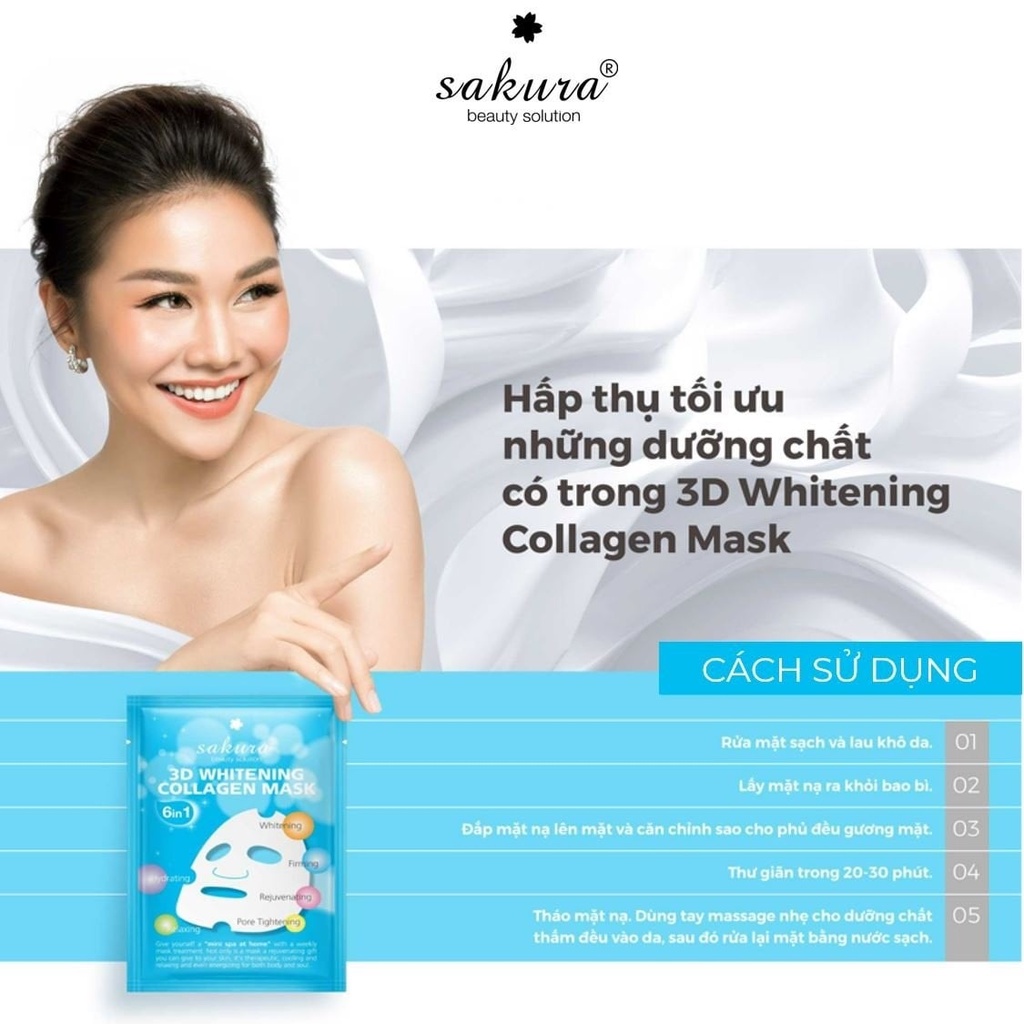 Mặt nạ dưỡng trắng da Sakura 3D Whitening Collagen Mask