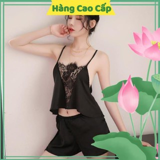 Đồ ngủ nữ sexy đồ ngủ nữ lụa hai dây viền ren gợi cảm