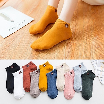 Set 10 đôi tất gấu cổ ngắn họa tiết Brown loại 1 tặng kèm túi đựng