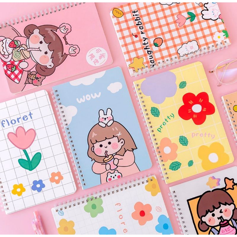 1 cuốn sổ lò xo kẻ ngang 120 trang khổ A5 hình cute mã Moka-5144