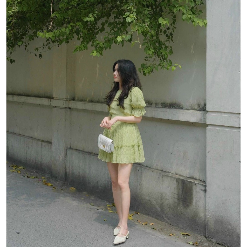 [HCM] Đầm Nữ Chạy Mocking Tay Phồng Hở Lưng Thời Trang Nữ Sam Closet Free Size 40-55kg