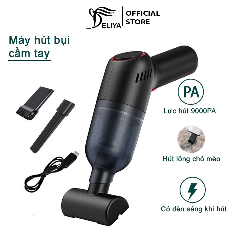 Máy hút bụi cầm tay mini không dây Deliya, hút bụi giường, ô tô lực hút 9000PA hút liên tục 30phút-Bảo Hành 12 tháng