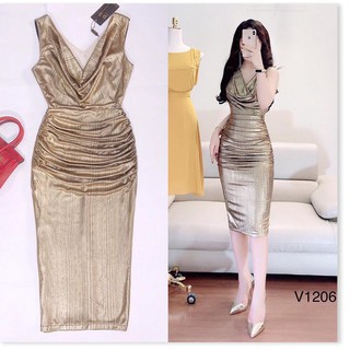 (Kèm hình thật )Đầm body cổ đỗ kim sa - hàng thiết kế cao cấp OASAKA