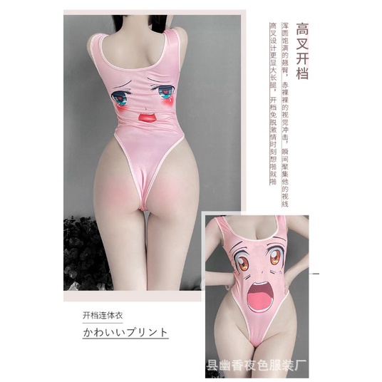 Váy ngủ 2 dây liền mảnh anime Nhật Bản - bodysuit cài đáy in họa tiết sexy
