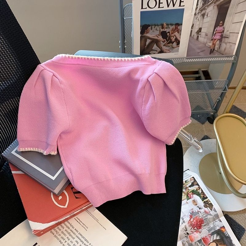 Áo Sweater Hở Rốn Màu Trơn Phong Cách Pháp Thời Trang Mới Cho Nữ