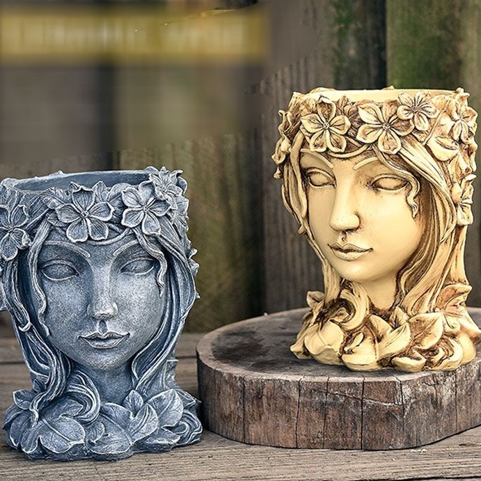 Chậu cây cảnh hình cô gái (20*12cm), bình hoa cô gái lạ mắt men cao cấp trồng sen đá, xương rồng, câ