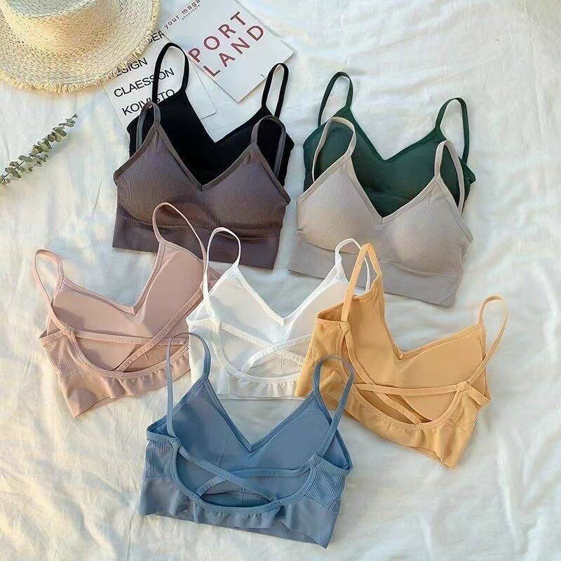 Áo bra cotton tăm, day quai lưng chéo, áo có lót phong cách Hàn Quốc cực hot 2019 AB.205