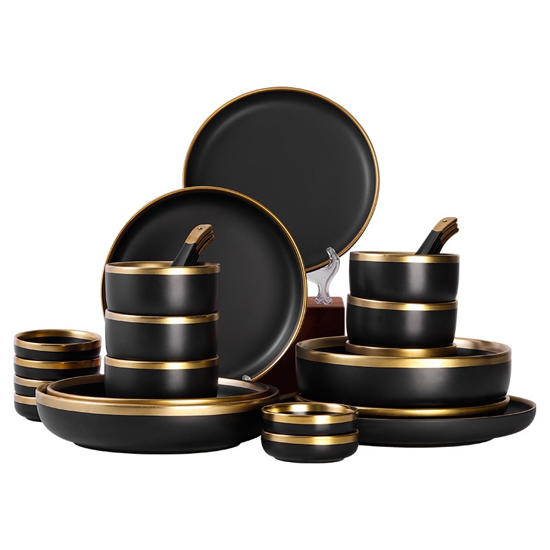 Bộ Chén Đĩa Sứ Màu Đen Nhám Phong Cách Bắc Âu Sang Trọng