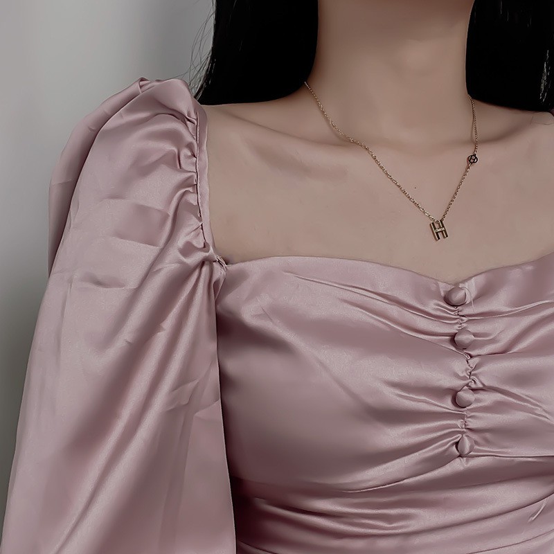 Dây Chuyền Thép Titan Mạ Vàng Hồng 18K Phong Cách Hàn Quốc