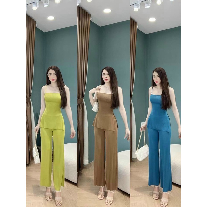 Set 2 dây cúc ngọc, quần ống suông, vải gân tâm, phần ngực 2 lớp vải - Freesize (40-55kg)