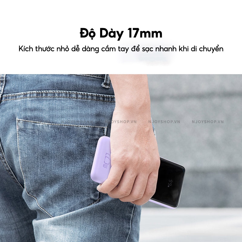 Sạc Dự Phòng Mini 10000mAh BASEUS Elf Digital Display Sạc Nhanh PD 22.5 W Trang Bị Cáp Type-C Lightning Đèn Led Báo Pin