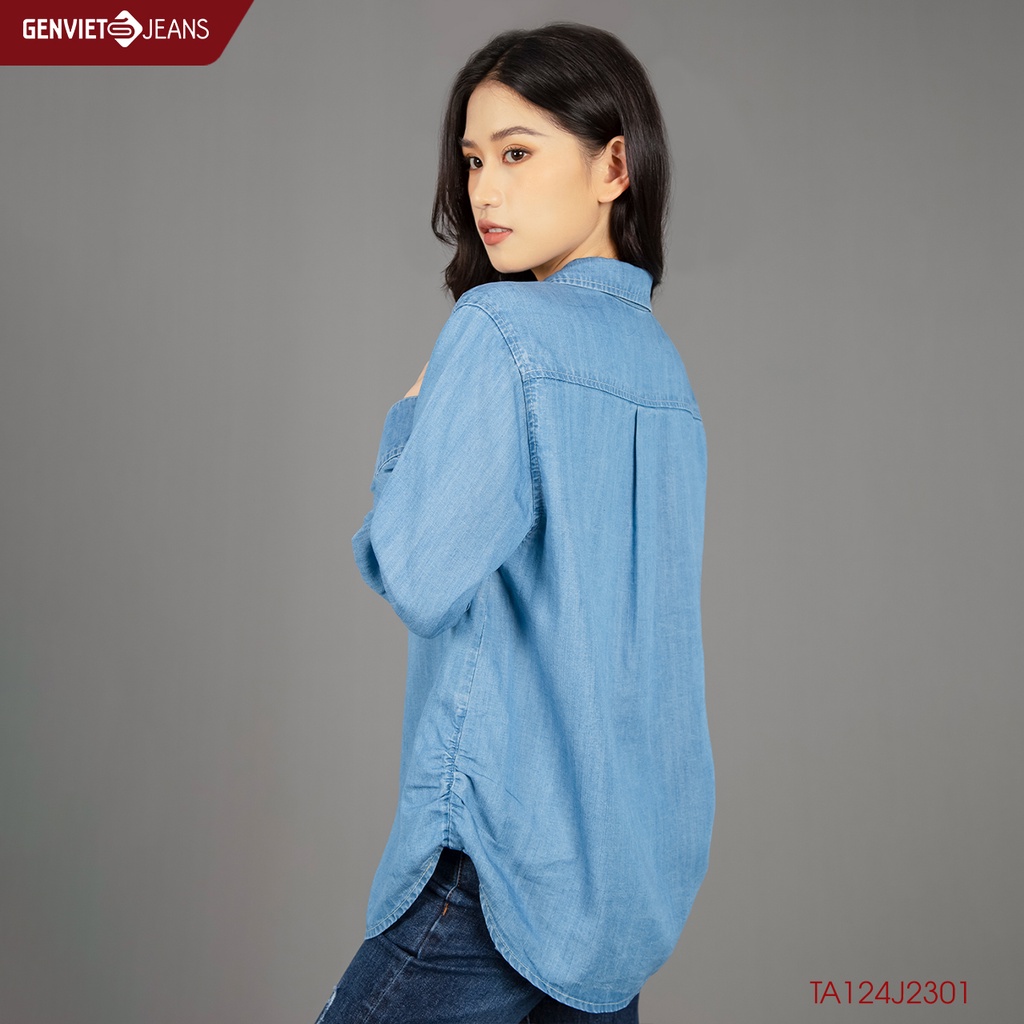 Áo Sơ Mi Jeans GENVIET Dài Tay Oversize TA124J2301