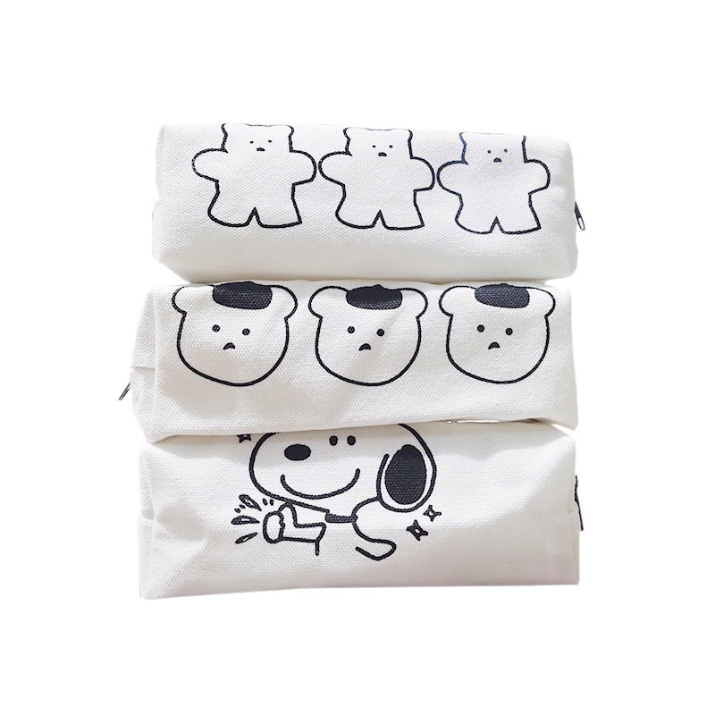 Túi Đựng Bút Bằng Vải Canvas Cỡ Lớn In Họa Tiết Hoạt Hình Snoopy / Gấu Đáng Yêu