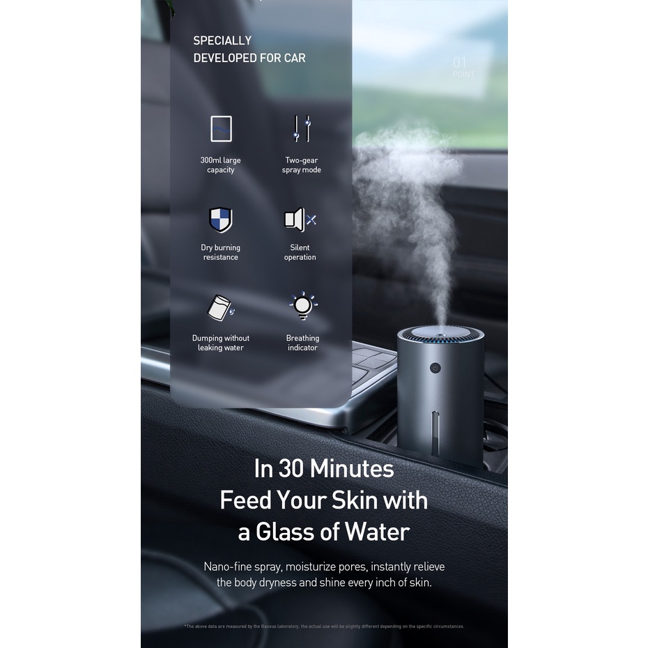 Xiaomi Baseus Alloy Car Humidifier 300ml Essential Oil Diffuser Nano Air Purifier Spray Mute Care for clean air with LED night light