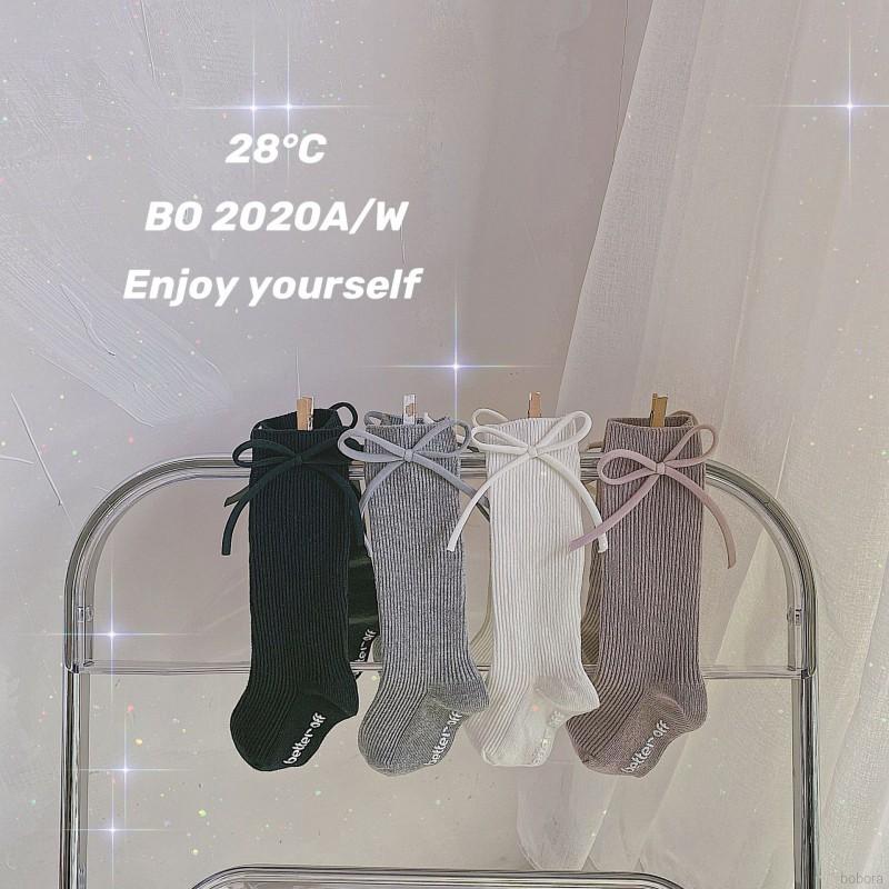 Vớ cotton đính nơ xinh xắn màu sắc đơn giản cho bé gái 1-8 tuổi