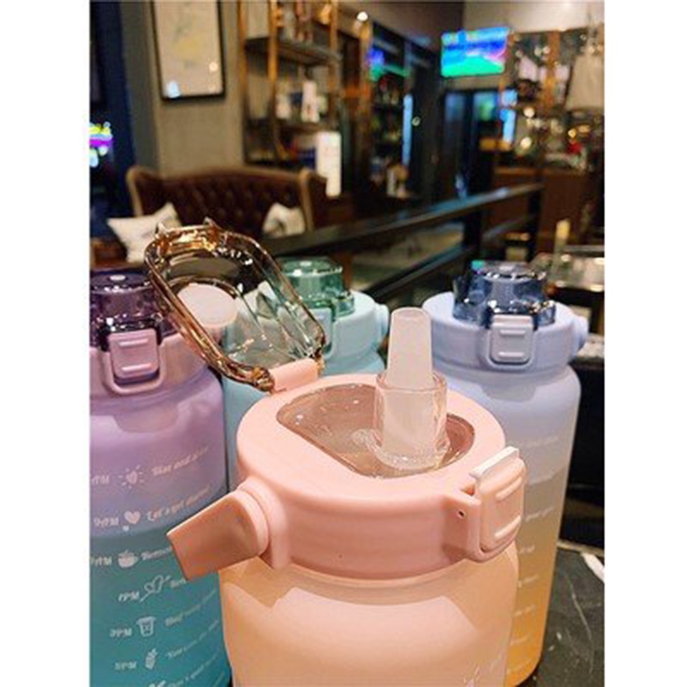 Bình Đựng Nước 2L Dễ Thương Có Vạch Báo Giờ Uống Nước, tặng kèm sticker dành cho người lười uống nước