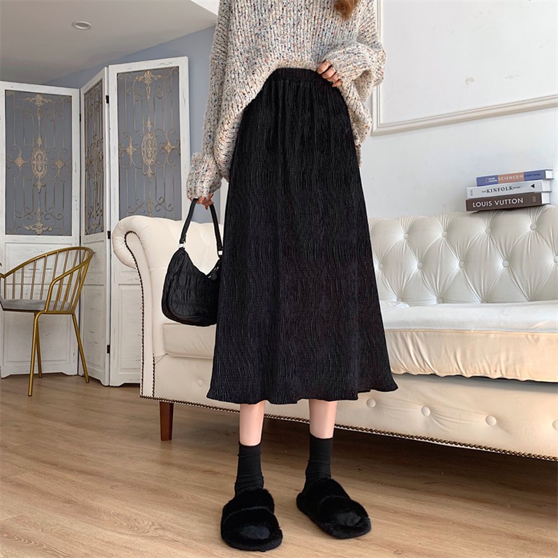 Chân váy midi lưng cao dáng chữ A thời trang mùa đông nữ tính thanh lịch | BigBuy360 - bigbuy360.vn