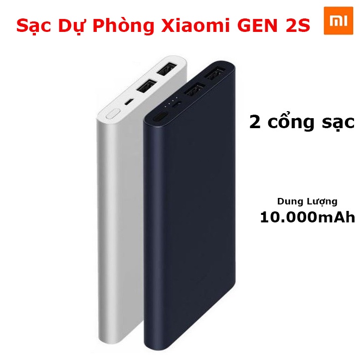 Sạc Dự Phòng Xiaomi Mi Gen 2S 10000mAh - Pin sạc dự phòng Polymer 10.000mAh Xiaomi Mi Power Bank 2 - BH lỗi 1 đổi 1