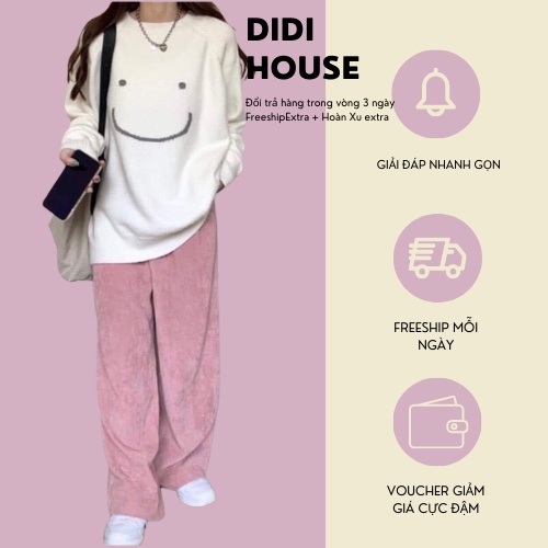 Áo Sweater Thun Hình Mặt Cười 🦋 Áo Nỉ Dài Tay Unisex Dáng Rộng 2 Màu 🦋