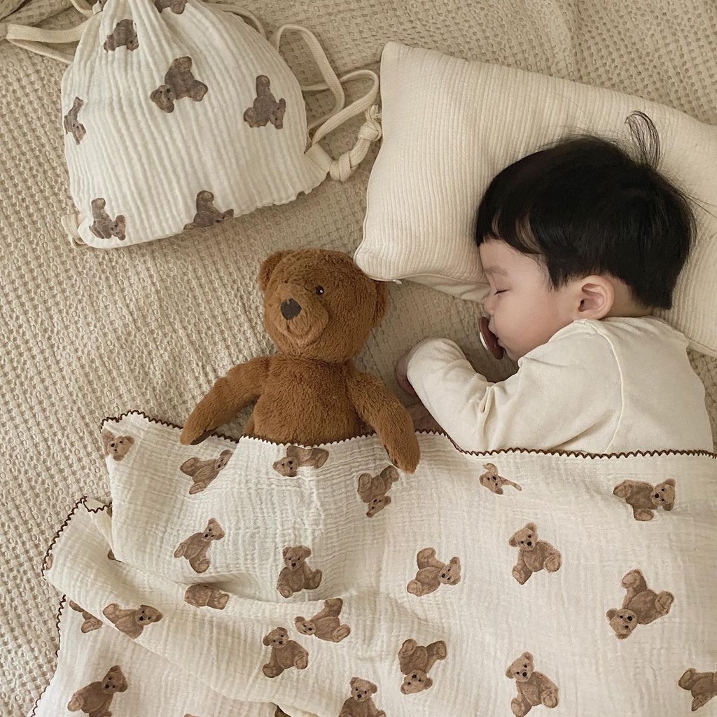 Chăn Xô Cho Bé Sơ Sinh Họa Tiết Gấu Nâu Siêu Đáng Yêu Chăn Xô Muslin Mềm Mại, An Toàn Cho Bé - June Baby