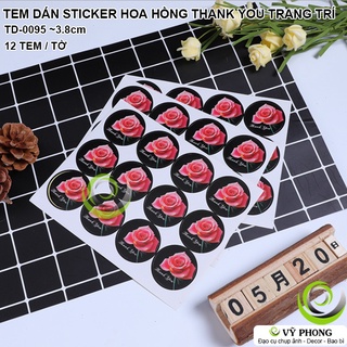 TEM DÁN STICKER NHÃN DÁN CHỮ THANK YOU HÌNH HOA HỒNG TRANG TRÍ NIÊM PHONG HỘP QUÀTẶNG BAO BÌ BÁNH KẸO TD-0095