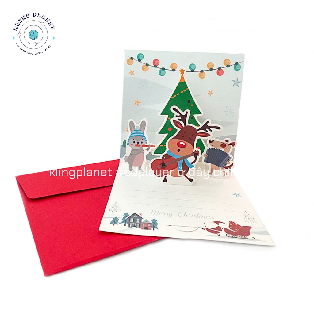 Thiệp 3D Giáng sinh Merry Christmas and Happy New Yeah Handmade quà tặng Noel,lễ Tết 11x11cm siêu đẹp, xinh xắn đáng yêu