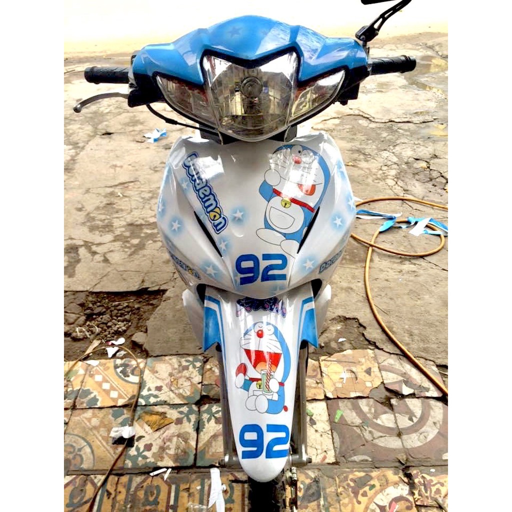 Tem trùm wave xanh trắng doremon s110, độ dán phủ bộ team decal cho xe máy rẻ đẹp