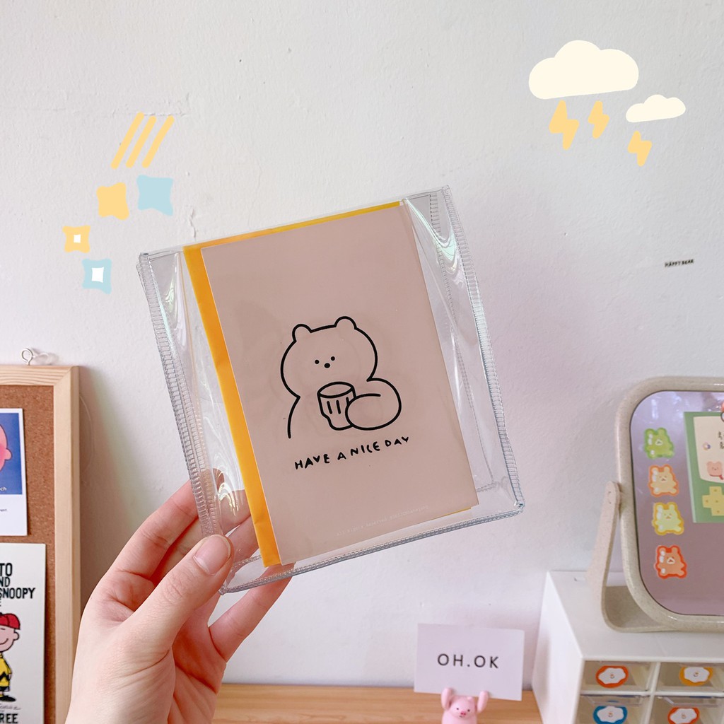 Túi bút trong suốt đựng mỹ phẩm và đồ dùng cá nhân& bút không ngấm nước có nắp gài kích thước 14*16cm inss LYANWN T47