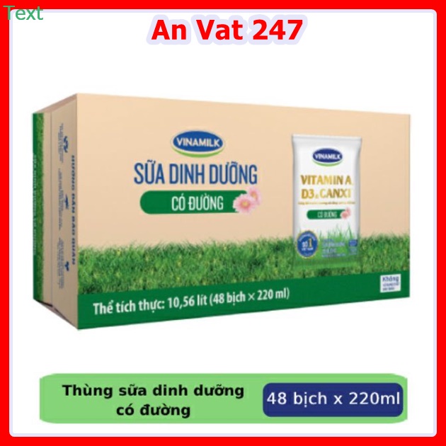 1 thùng(48 bịch) sữa tươi vinamilk không đường và có đường bịch 220ml