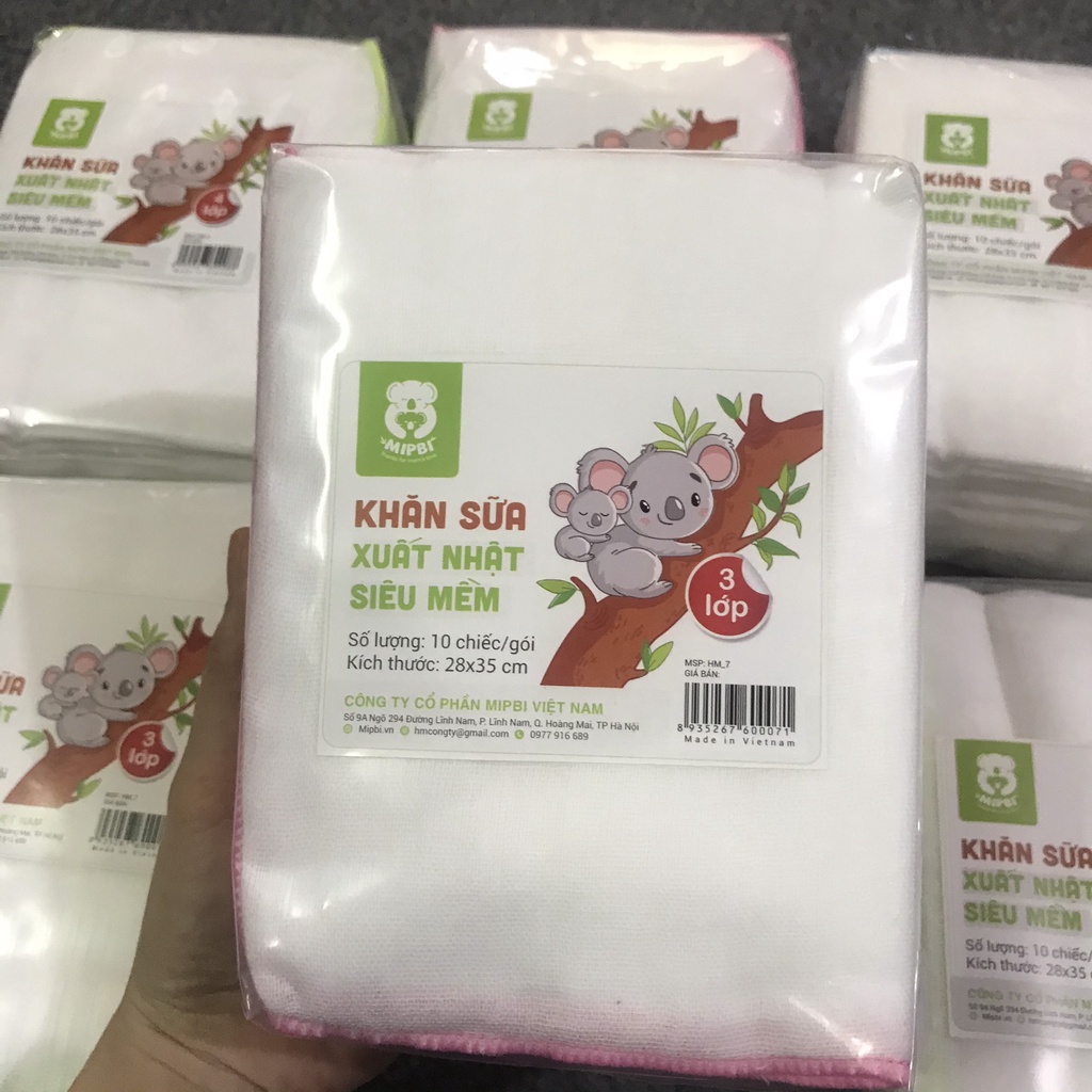 Khăn Sữa Xuất Nhật Mipbi (2-3-4 Lớp) 100% COTTON Mềm Mại (Set 10 Chiếc) - Kích Thước 28*35cm