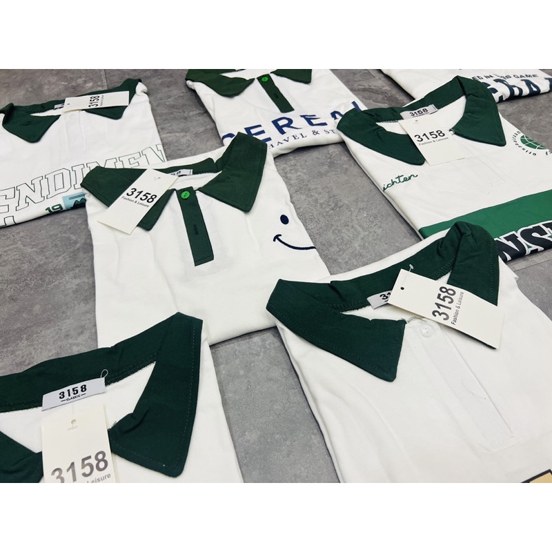 Áo POLO PHỐI Cotton khô 3158 ( thân trắng phối cổ xanh lá)