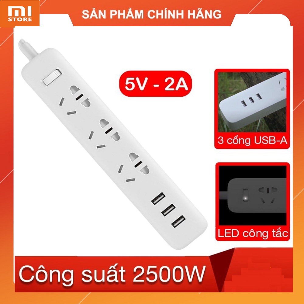 Ổ cắm tích hợp sạc nhanh 3 cổng USB A 3A Xiaomi Power Strip - Dây dài 1.8m